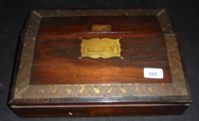 A late Regency/William IV rosewood and brass inlaid travelling writing slope
