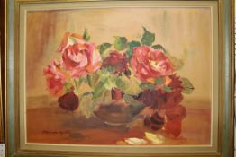 CONTINENTAL SCHOOL "Roses in a vase", still life study, oil on canvas,