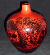 A Royal Doulton flambé ware vase depicting hunting scene marked "Royal Doulton Flambé Woodcut 1616"