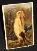 19TH CENTURY ENGLISH SCHOOL "Nude maiden looking wistfully to the sky by reed bed edge whilst crow