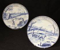 A set of five 19th Century Dutch tin glazed Delft ware plates representing the months of the year