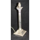 An Edwardian silver table lamp of Corinthian column form,