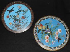 A 20th Century Chinese blue ground cloisonné plate with central light blue ground field decorated