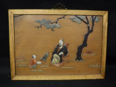 A set of four Chinese hardwood and hardstone set framed panels in the Shibayana manner,