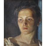 20TH CENTURY RUSSIAN SCHOOL "Woman in candlelight", a portrait study, head and shoulders,