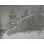 V I BOROVISKOI (20th Century) "Snow-covered church Moscow", oil on board,