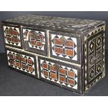 A 19th Century Middle Eastern bone and tortoiseshell inlaid chest of five drawers,