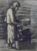 M S RODIONOV (1885-1956) "Old Woman", charcoal, unsigned, inscribed on label,