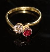 An 18 carat gold ruby and brilliant cut diamond dress ring, each stone approx 0.4 carats, approx 3.