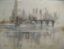 LEE REYNOLDS (b. 1936) "City river landscape with bridges", oil on canvas, signed bottom left, 119.