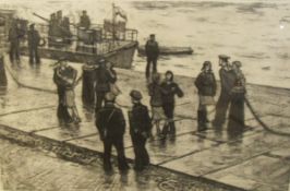 20TH CENTURY RUSSIAN SCHOOL "Summer 1943", sailors' farewell, monochrome etching,