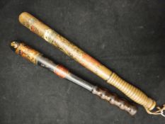 A Victorian hand-painted Liverpool truncheon decorated to the head with crown and marked in a red