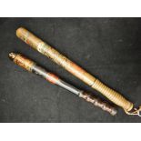 A Victorian hand-painted Liverpool truncheon decorated to the head with crown and marked in a red