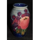 A 20th Century Moorcroft "Blue Finches" vase of small proportions, designed by Sally Tuffin,