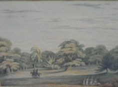 19TH CENTURY ENGLISH SCHOOL "Cork Wood, W Gibraltar", a landscape study with soldiers in foreground,