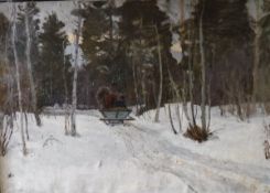 SAMUIL YOSIFOVICH LINDIN (20th Century) "Winter, forest road",