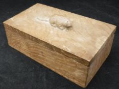An oak box by Colin Almack (The Beaverman) of plain form with beaver motif to the top, 19.5 cm x 8.