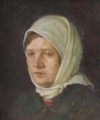 20TH CENTURY RUSSIAN SCHOOL "Woman in headscarf", a portrait study, head and shoulders,