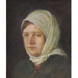 20TH CENTURY RUSSIAN SCHOOL "Woman in headscarf", a portrait study, head and shoulders,