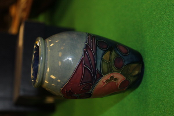 A 20th Century Moorcroft "Blue Finches" vase of small proportions, designed by Sally Tuffin, - Image 3 of 10