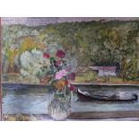 NINA SERGEEVNA STENSHINSKAYA (1901-1988) "Flowers on a window ledge with pears,