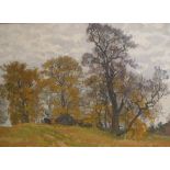 V A ULYANOV (20th Century) "Autumn, leaves drop Yaroslavl", autumnal scene with dwellings by trees,