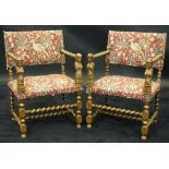 A pair of mid-19th Century elbow chairs, in the Carolean manner,