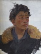 20TH CENTURY RUSSIAN SCHOOL "Mongol boy", a portrait study, head and shoulders, oil on board,