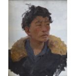 20TH CENTURY RUSSIAN SCHOOL "Mongol boy", a portrait study, head and shoulders, oil on board,