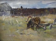 DIMITRY BELYAEV (1921-2007) "October", study of figure with horse and cart,