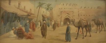 GIOVANNI BARBARO (1890-1907) "Middle Eastern market place", watercolour, signed bottom right,