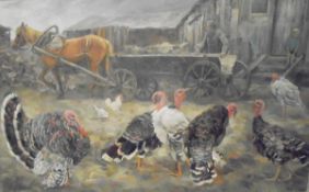 B V PARKHUNOV (20th Century, Russian) "Farmyard scene with figure by horse and cart,