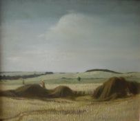 SERGEY VASILYEVICH EREMIN (20th Century) "Mowed field", a harvest scene with figures working,