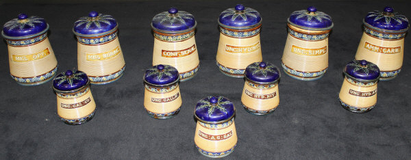 Six Doulton Lambeth stoneware drug jars,