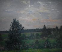 IVAN SERGEEVICH SOSHNIKOV (1914-1988) "July evening", a landscape study, oil on board, unsigned,