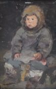 20TH CENTURY RUSSIAN SCHOOL "Young child seated", a portrait study, oil on board, unsigned,