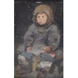 20TH CENTURY RUSSIAN SCHOOL "Young child seated", a portrait study, oil on board, unsigned,