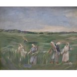G A ANFILOVA (20th Cenutry, Russian) "Time for Haymaking", oil on canvas, unsigned, inscribed verso,