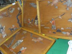 A set of four Chinese hardwood and hardstone set framed panels in the Shibayama manner,