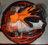 A bag of Size 10 high vis rubber palmed gripper gloves and a pair of Neilsen 6m heavy duty jump