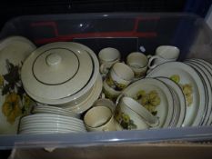 Two boxes of Poole "Sherwood" pattern dinner wares and a Victorian part tea set