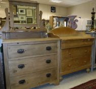 A circa 1900 pine dressing chest with mirrored superstructure over three drawers and a pine three