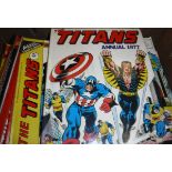 A collection of comics including "The Titans" No. 1 (Oct 25 1975) - No. 15 and No. 19 - No.