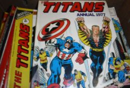 A collection of comics including "The Titans" No. 1 (Oct 25 1975) - No. 15 and No. 19 - No.