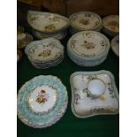 A 19th Century Continental hand-painted and gilt decorated dessert service with basket weave edging,