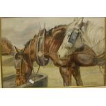 SYD MERRILLS "Shire horses", watercolour study, signed and dated 1919 lower right,