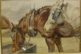 SYD MERRILLS "Shire horses", watercolour study, signed and dated 1919 lower right,