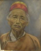 JIMMY A HULBERT "Study of an elderly Tibetan gentleman", pastel, initialled lower left,
