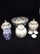 An Amherst Japan pattern ironstone fruit bowl, three various Chinese ginger jars and covers,