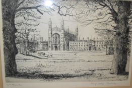 OLIVER RAE "King's College Cambridge", black and white engraving, signed in pencil lower left,